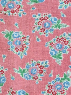 VTG FULL FEEDSACK Floral Bouquet Pink Red Blue Flowers Roses Cotton Fabric