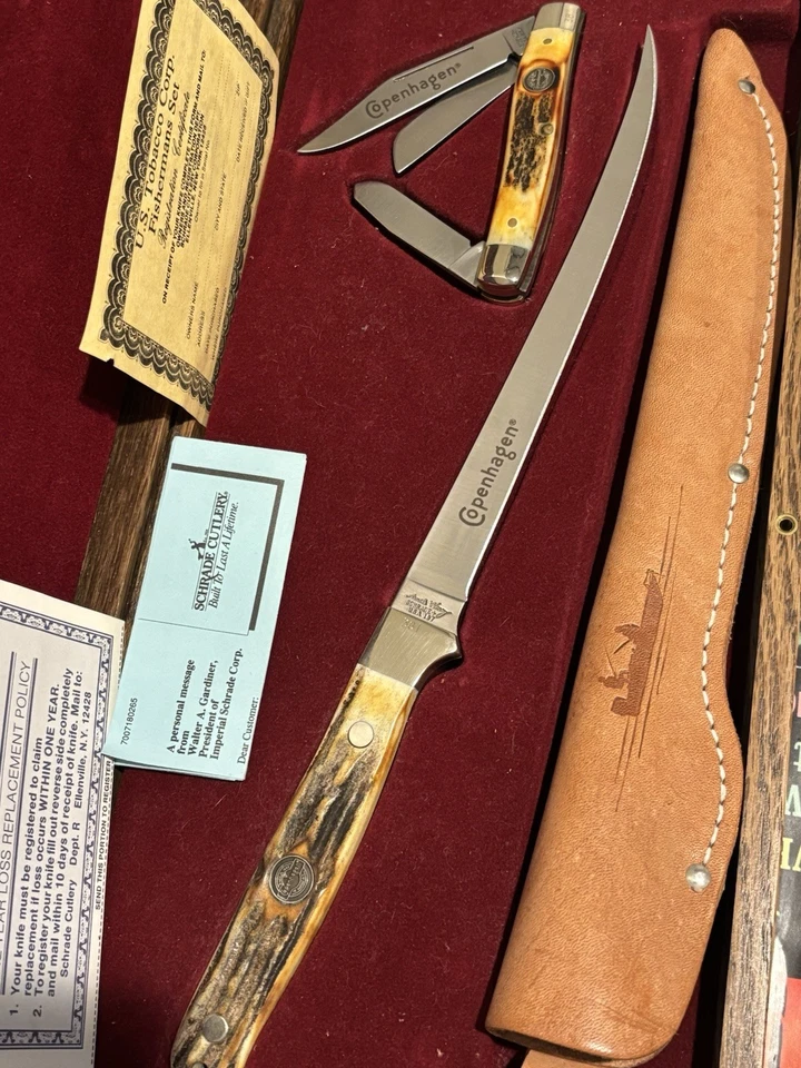 Conjunto raro de pescador Copenhagen Schrade Uncle Henry STAG - Imagem 4 de 4