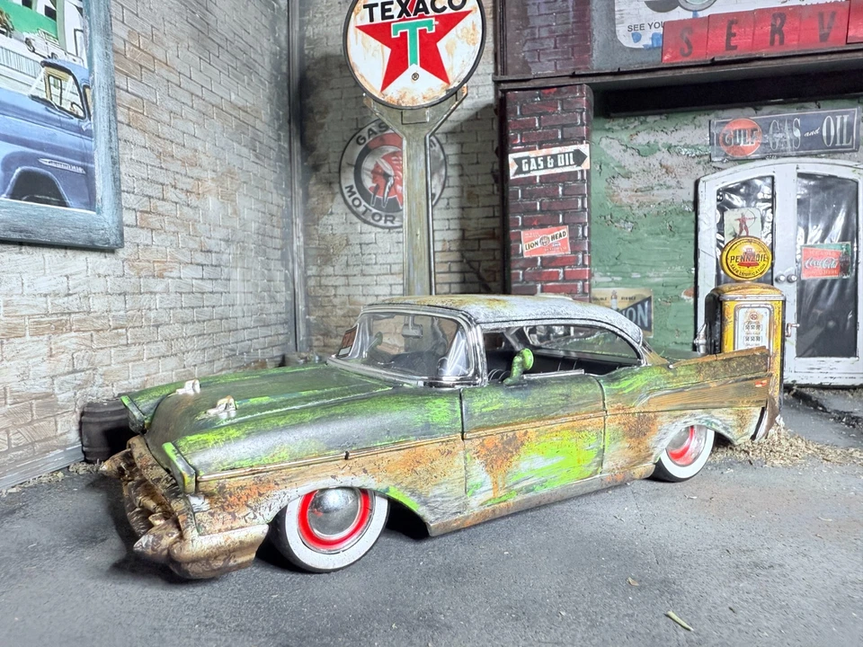 Chevy Bel Air 1957 Rat Rod oxidado desgastado verde Jada 1/24 diecast Foto 3 de 4