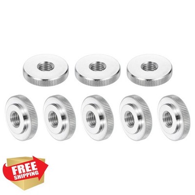 uxcell M10 Knurled Thumb Nuts 304 Stainless Steel Flat Head Thin Silver