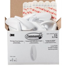 Command Large Designer Hooks, 4-1/8"H x 1-1/2"W x 1-1/2"D, White, 16PK 2.33 per strip