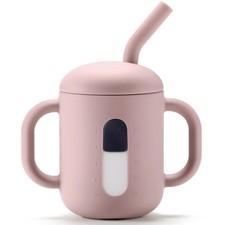 Silicone Training Sippy Cup Straw Handles Water Infant Toddler 6 oz Blush