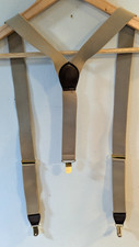 Tan Y-back suspenders- Gold Color Clips - Leather Accent - 1-1/2"W