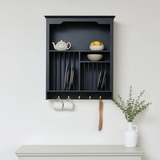 Black Wall Mounted Plate Rack 70cm x 83cm Cabinet Kitchen Storage Shelving