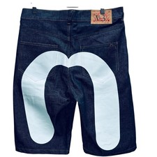 Pantaloncini Evisu Denim Taglia 34 Blu Designer Giapponese Daicock Gabbiano Logo Baggy Skater