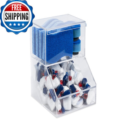 Inevibe Acrylic Dishwasher Pods Sponge Holder W/Lids - 2 Compartment Container