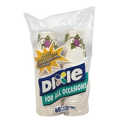 VTG 2002 Dixie Cups 9 oz 60 Count Grape Vine Design Leak Proof Coating Sealed