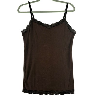 Faded Glory Y2K Brown Ribbed Lace Trim Tank Women's Large/32'' Bust Bella Swan
