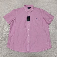 Polo Ralph Lauren Shirt Men Extra Large Pink Striped Seersucker RL Untucked Fit