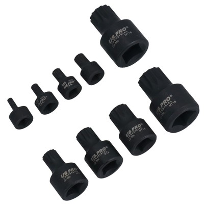 Stubby Impact XZN Spline Triple Square Male Sockets M4 - M18 Mixed Drive 9pc