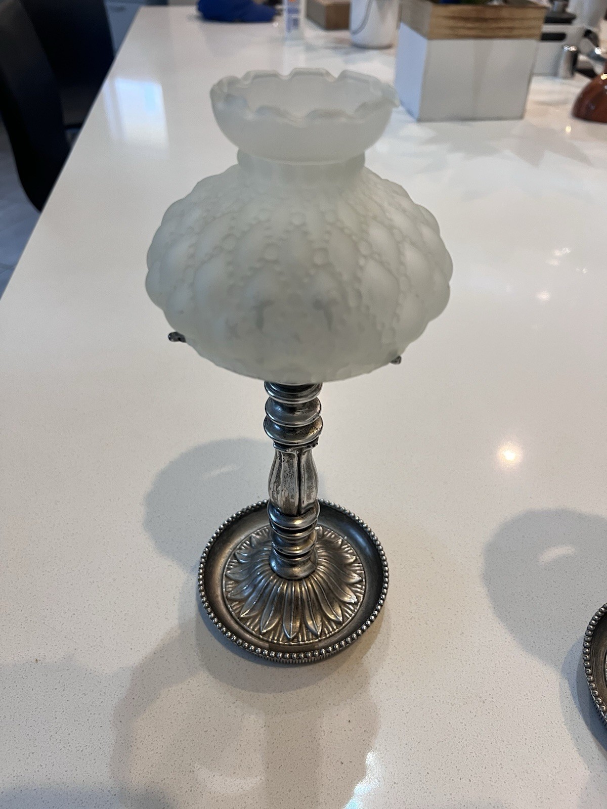 Vtg Villy Silver Candle Holder Frosted Glass Shade Hurricane Lamp Set Of 2