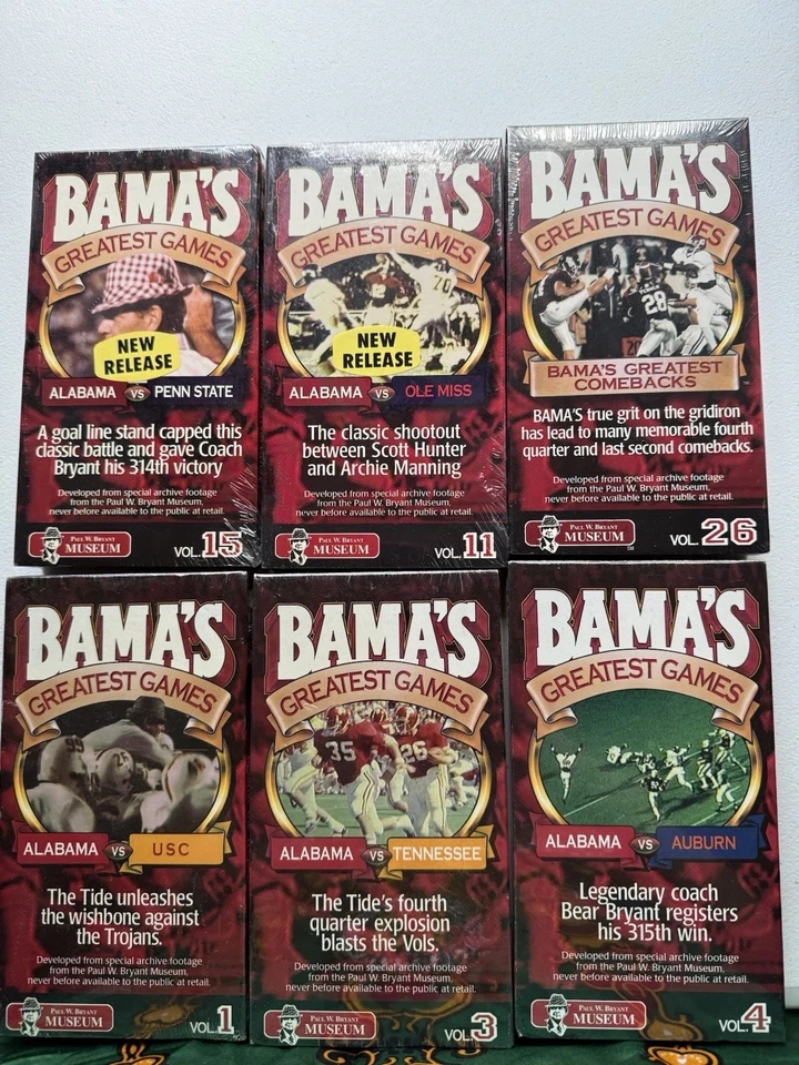 Alabama Football VHS BAMA'S GREATEST GAMES Alabama Vs USC, Tennessee, Auburn (6) Foto 3 de 4