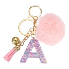 Alphabet Initial Letter Keychain Letter-A Cute Heart Resin Keyrings Pink
