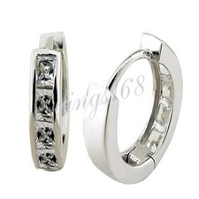 925 Sterling Silver Tarnish-FREE 13mm 3.25mm Wide Crystal Huggie Hoop Earrings