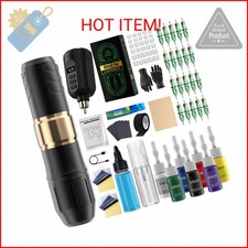 Wireless Tattoo Gun Kit Rotary Tattoo Machine Pen Kit with 1PCS Battery and 20 P