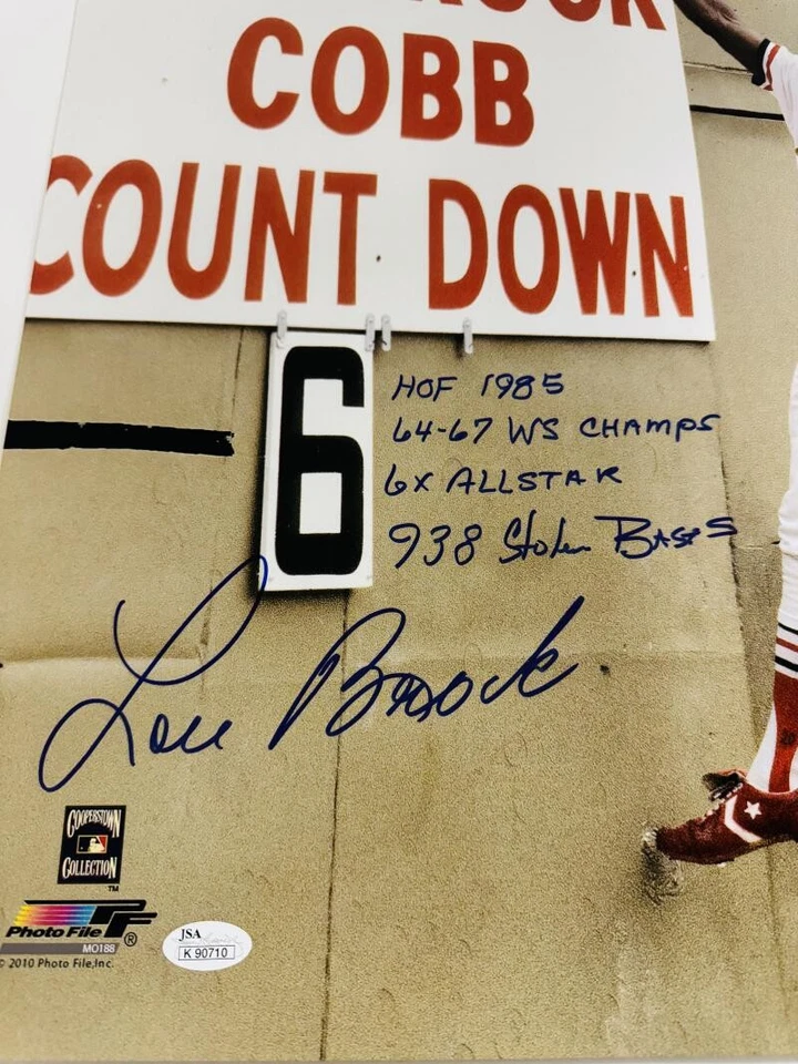 LOU BROCK SIGNED 4 LINE INSCR 16X20 PHOTO ST. LOUIS CARDINALS AUTOGRAPH JSA 710 - Image 2 of 3