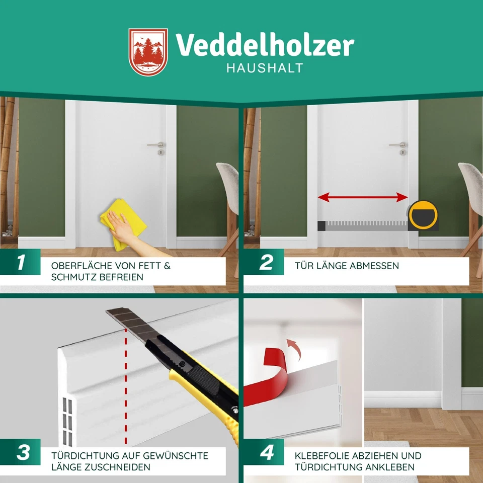 2 x 1 m zuschneidbar Türdichtung selbstklebend Zugluftstopper für Türen Braun - Bild 3 von 4