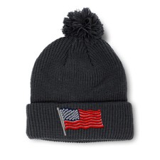 Pom Pom Beanies for Women Waves American Flag Embroidery Flags Acrylic Skull Cap
