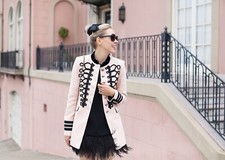 Zara Pink Velvet Military Nude Jacket Braid Blazer Coat Size Xs Uk 6 8 7760/611