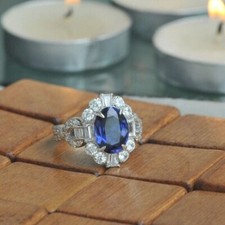 925 Sterling Silver 2.55Ct Oval Cut Lab-Created Sapphire Halo Engagement Ring