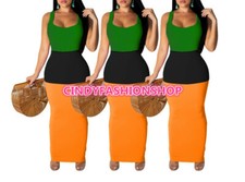 USA Women Summer Patchwork Sleeveless Tank Casual Maxi Long Dresses 