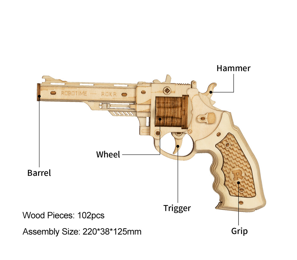 Wooden Gun Model 3D Puzzle DIY Kit Rifle Assembly Shotgun Pistol