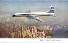 BOAC BRITISH OVERSEAS AIR JET PROP BRITANIA 312 OVER NEW YORK VINTAGE POSTCARD