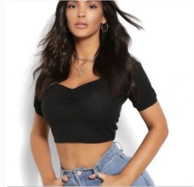 NEW (with tag) Vero Moda Black Ruching V-neck Crop Short Sleeve Top Size XS.