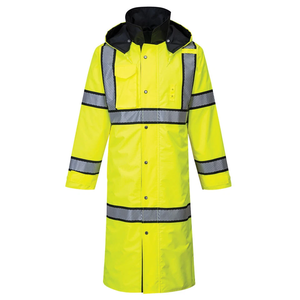 Portwest UH447 Waterproof Hi Vis Reversible Raincoat Long Trench Safety Jacket - Image 2 of 4