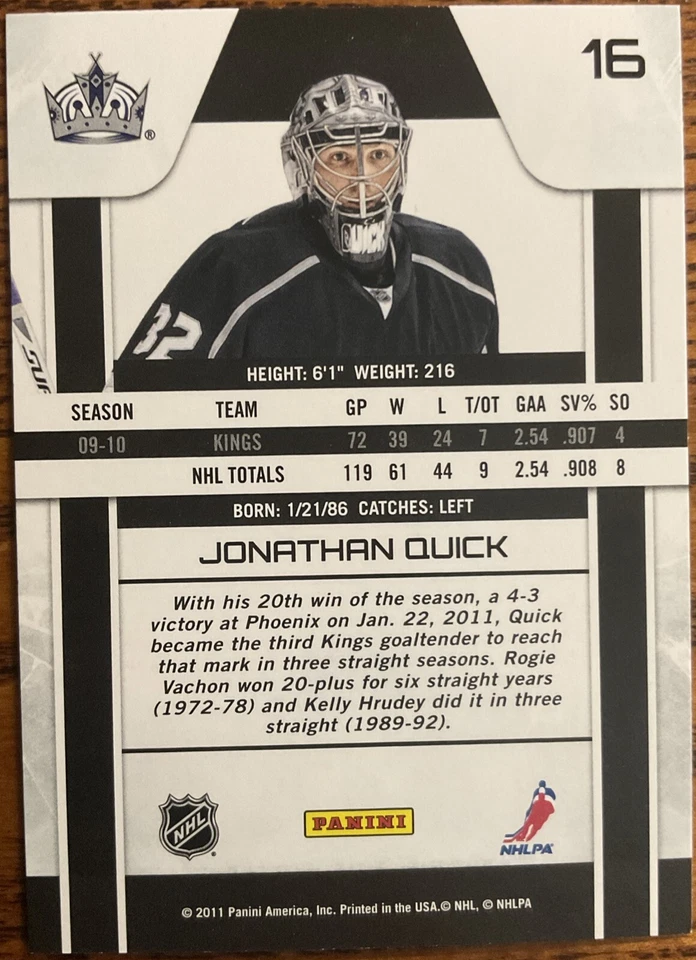 2010-11 Zenith Red Hot Jonathan Quick #16 Los Angeles Kings - Image 2 of 2