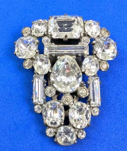 Striking Eisenberg Original Large Crystal Clear Stones Fur Clip Brooch 1930s