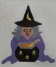 Hand-painted HALLOWEEN WITCH COOKING CAULDRON Needlepoint Canvas mono 13.5 HA08
