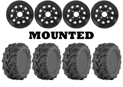 Kit 4 ITP Mud Lite XTR Tires 27x9-12 on ITP Delta Steel Black 12mm Wheels TER