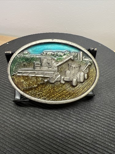 Bergamot Brass Works Harvest Time Tractor Combine Belt Buckle USA 1977 Vintage