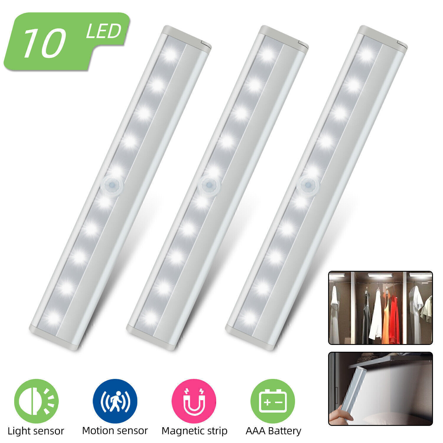 LED Motion Sensor Under Cabinet Closet Light USB Rechargeable Kitchen Strip Lamp