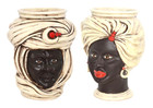 Set Pair Heads Of Dark Man And Lady Ceramic Caltagirone Vases Ornament