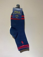 Polo Ralph Lauren 3 Pairs Crew Socks Toddler Boys Size 2-4 Blue White Gray
