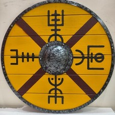 24" Viking Handmade Battle Ready Wooden Shield Heavy Metal Fittings Medieval