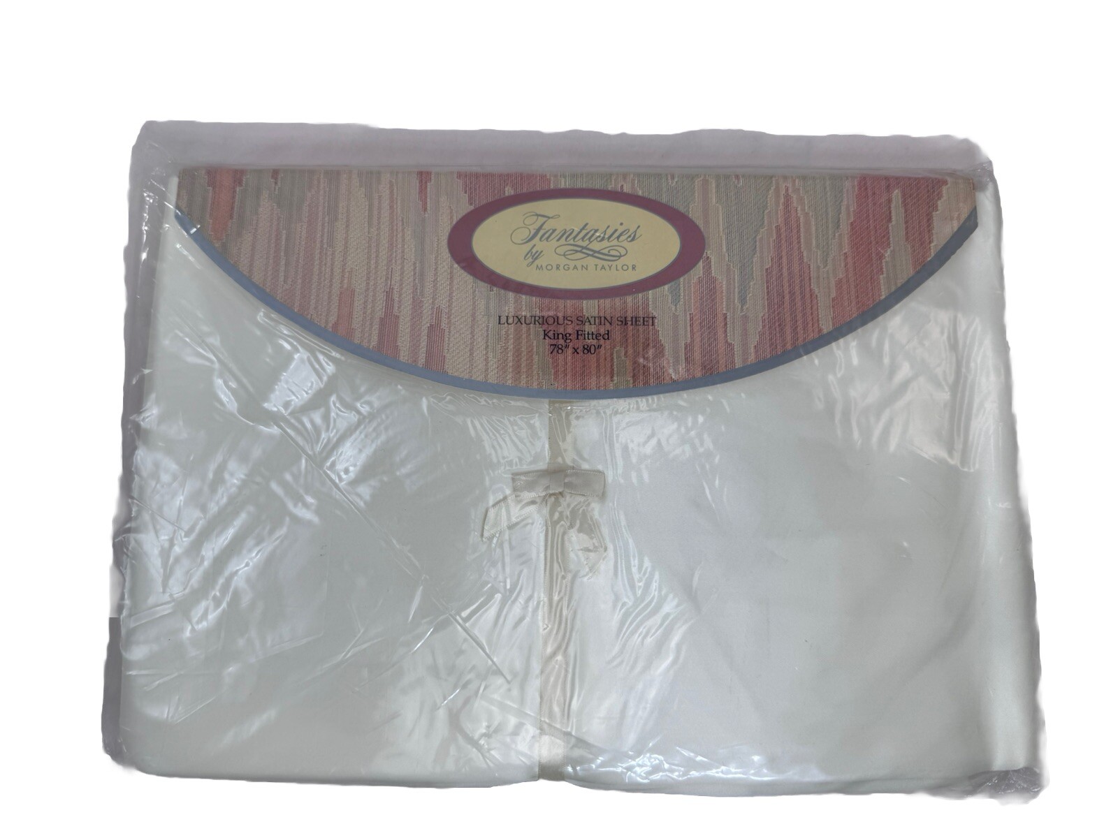 Vintage Satin King Ivory FITTED Sheet Fantasies By Morgan Taylor USA New Sealed