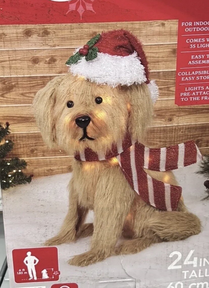 Holiday Time LightUp Plush Golden doodle 24” Christmas Decoration