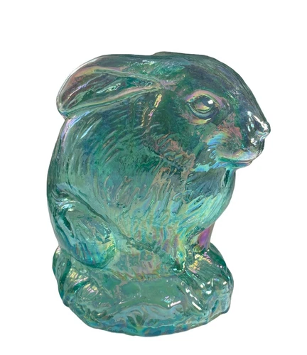 Vintage Fenton Glass Bunny Aqua Blue 6” Carnival Rabbit Hollow Figurine Tiffin