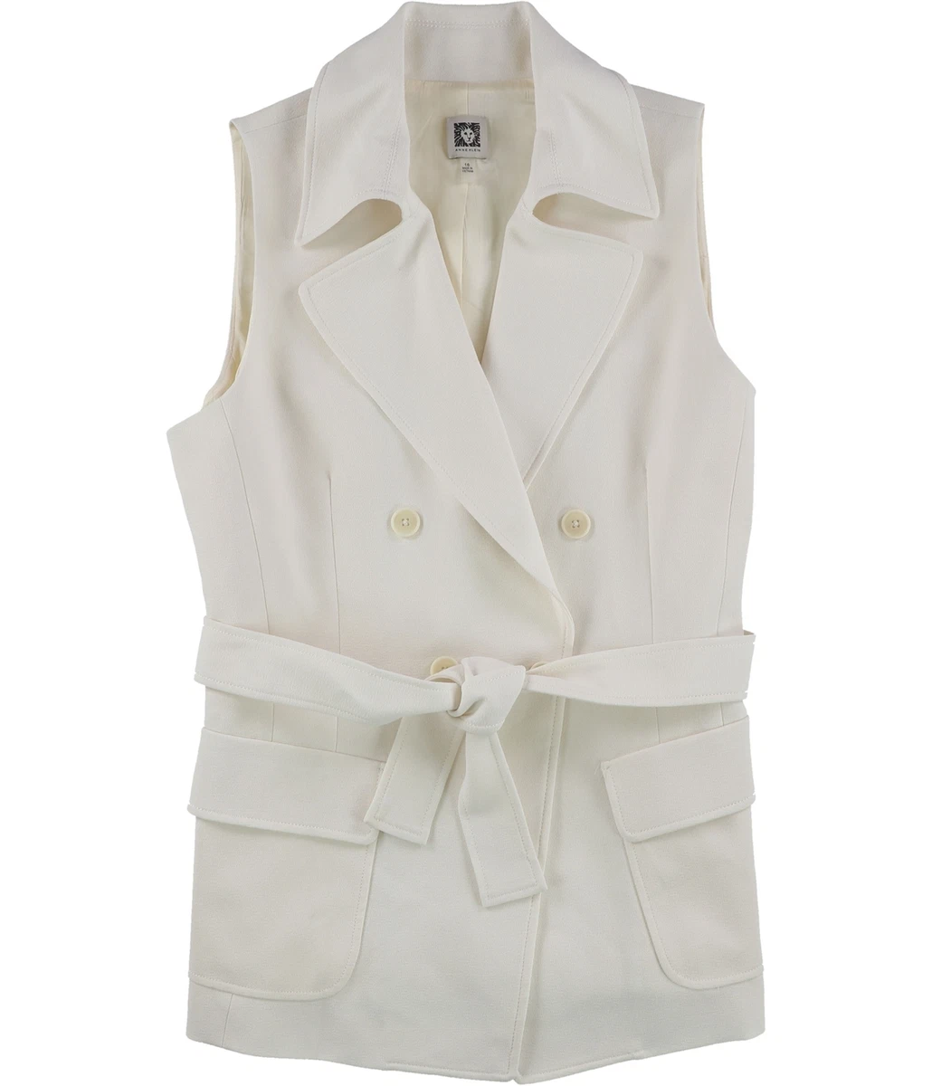 Anne Klein Womens Tie Front Outerwear Vest Off White 16 eBay