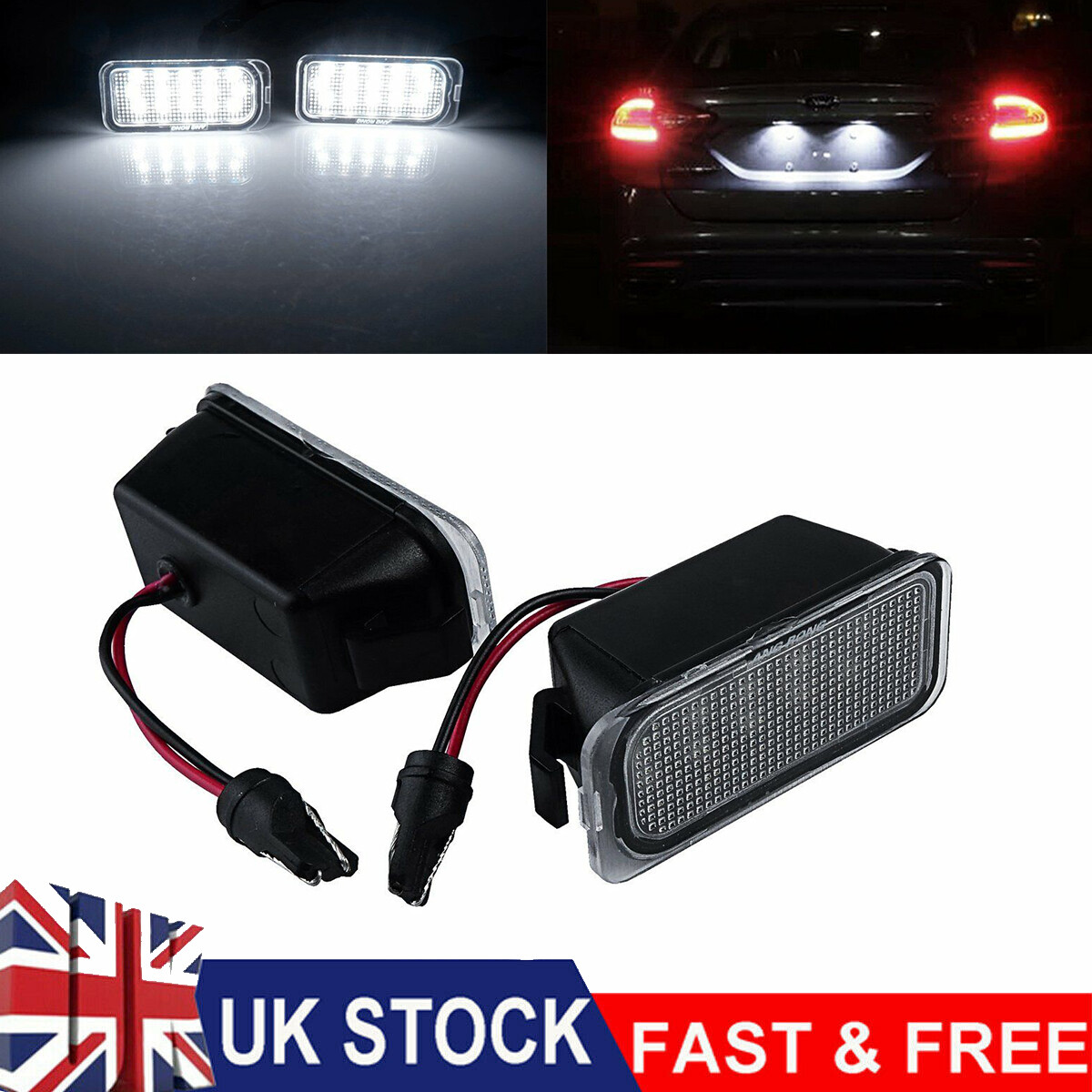 2x LED License Number Plate Light Fit Ford Focus Transit Tourneo
