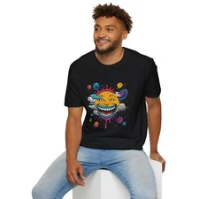 Cosmic Happy Sun T-Shirt - Fun Unisex Graphic Tee with Planetary Design