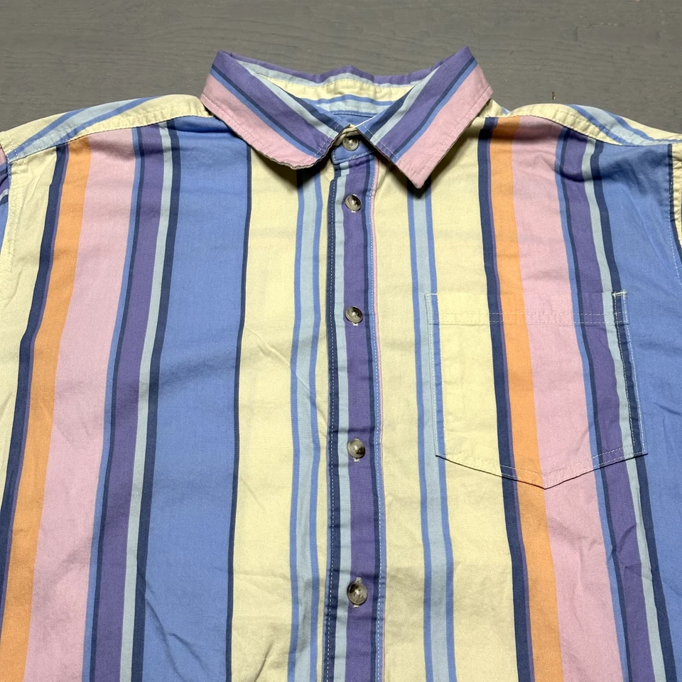 Urban Outfitters Shirt Mens Large Blue Pink Button Up Casual Cotton Short Sleeve - Image 2 of 4