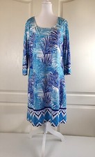 Tango Mango Dress Womens XL Blue Turquoise Tropical Palm Print Hawaiian Vacation