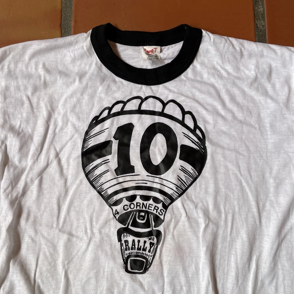 VINTAGE SPORT-T BY STEDMAN L White Ringer Tee 4 CORNERS BALLOON RALLY USA Made - Image 2 of 4