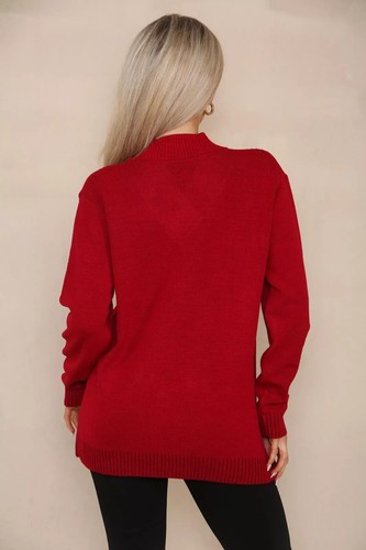 Ladies 4-Button Shawn Collar Knitted Jumper, Women Cable Pattern Winter Top Plus - Picture 11 of 13