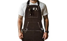 Heavy Duty Suede Leather Multi-Functional Work Apron for Men with Tool Pocket