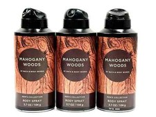 3 X Bath  Body Works MAHOGANY WOODS Men's Body Spray  3.7 oz ea. RETIRED